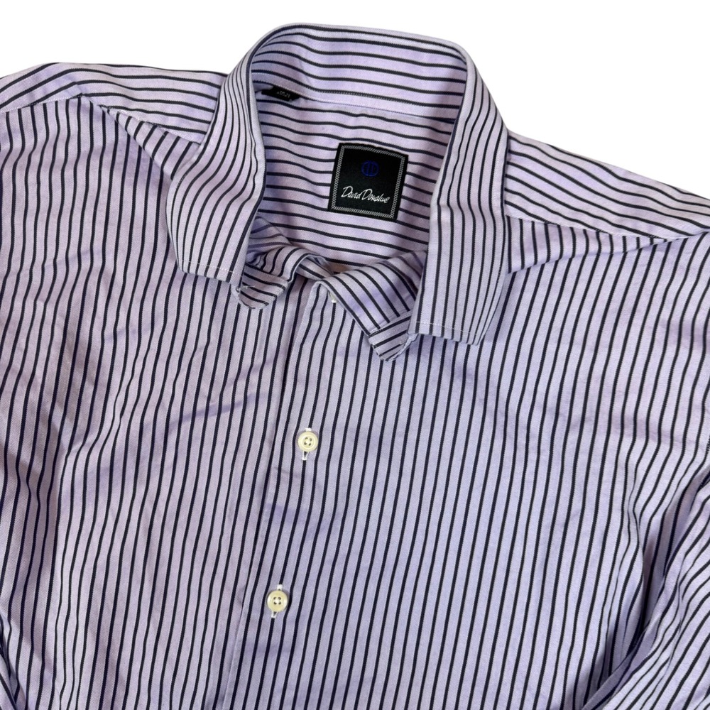 David‎ Donahue Men's Purple Black Stripe Dress Shirt Size 16 1/2 32/33